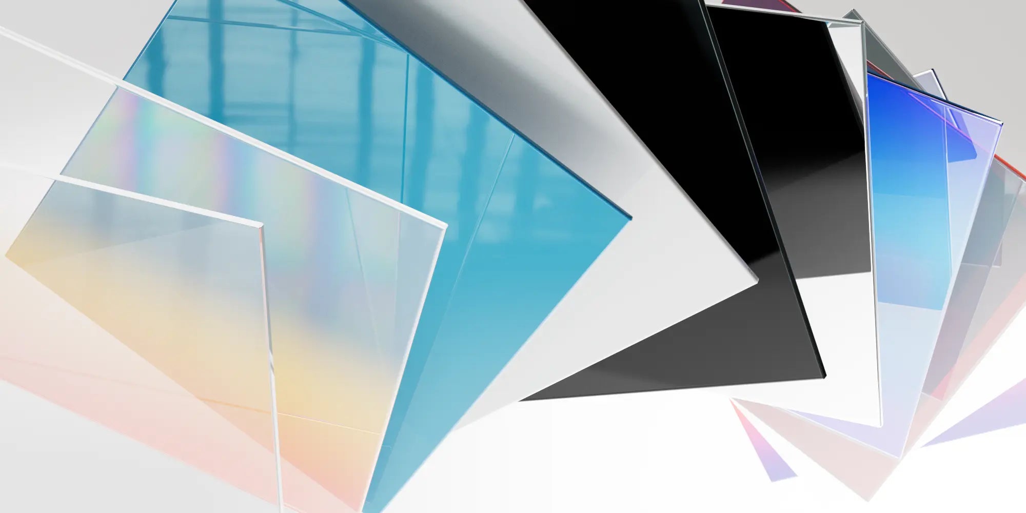 Lastre di vetro di diversi colori e trasparenze